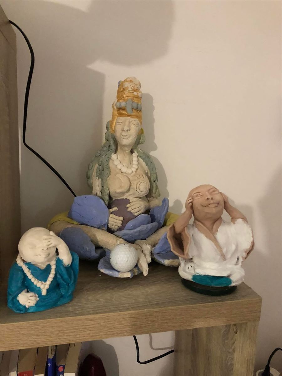 Bouddhas en grès raku faits main, pièces décoratives zen de l'atelier Terreplum